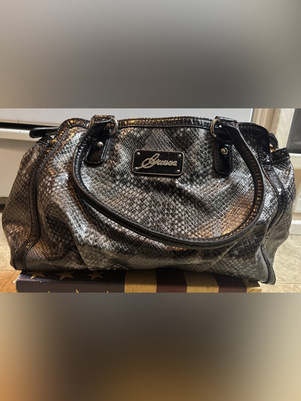 GUESS Lizy Snakeskin Handbag Faux Leather